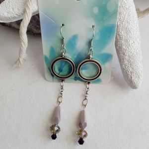 Boho Purple Drop dangle Necklace and Earring Set